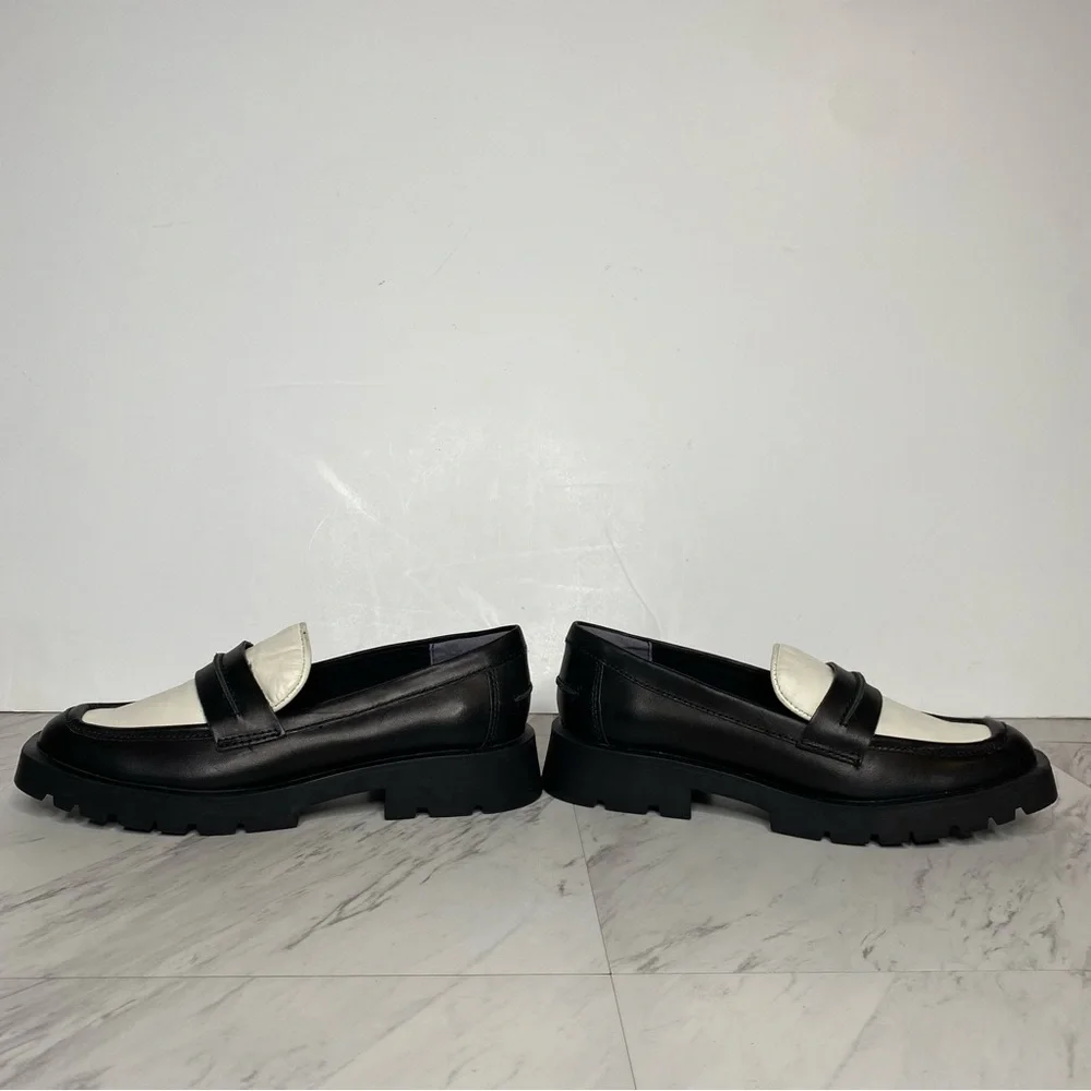 Dolce Vita Elias Black White Leather Square Toe Loafer 6 1/2